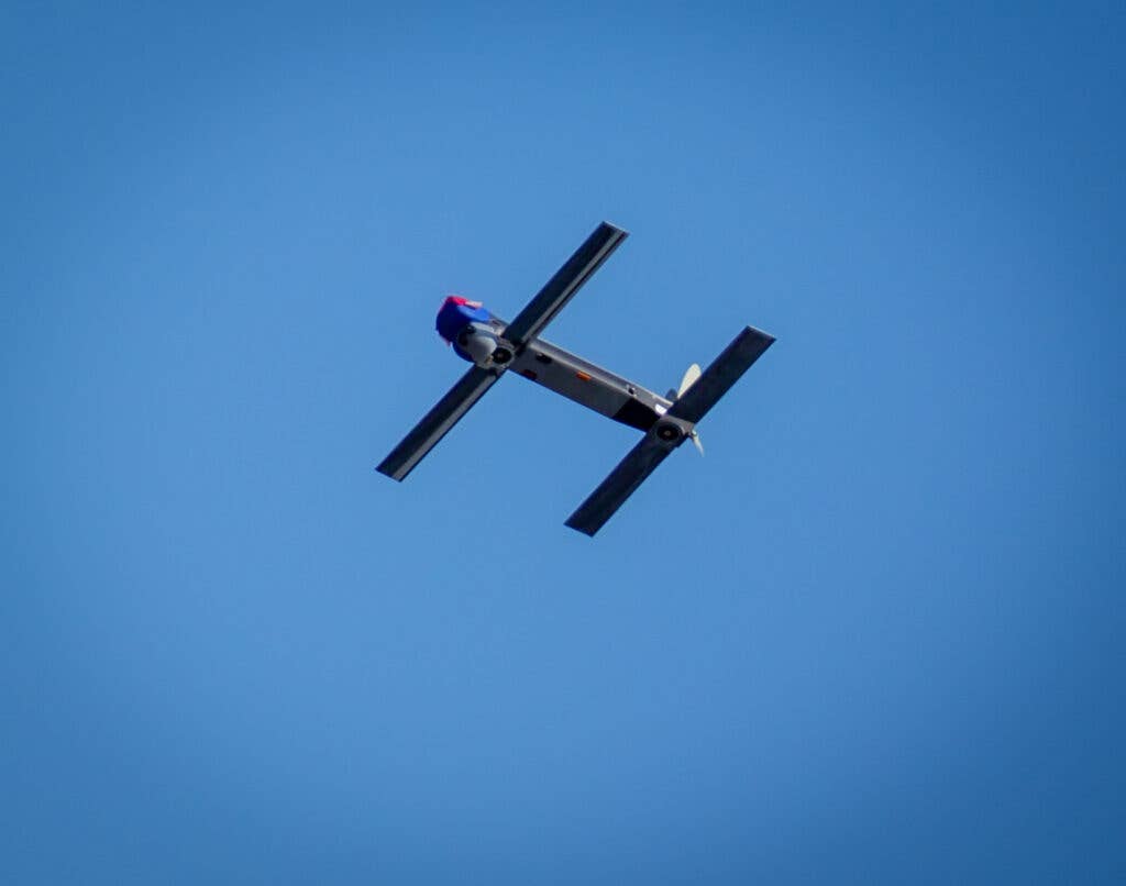 A Switchblad flies over an exercise at Marine Corps Base Camp Pendleton, California, Sept. 2, 2020. (U.S. Marine Corps Photo by Lance Cpl. Tyler Forti)