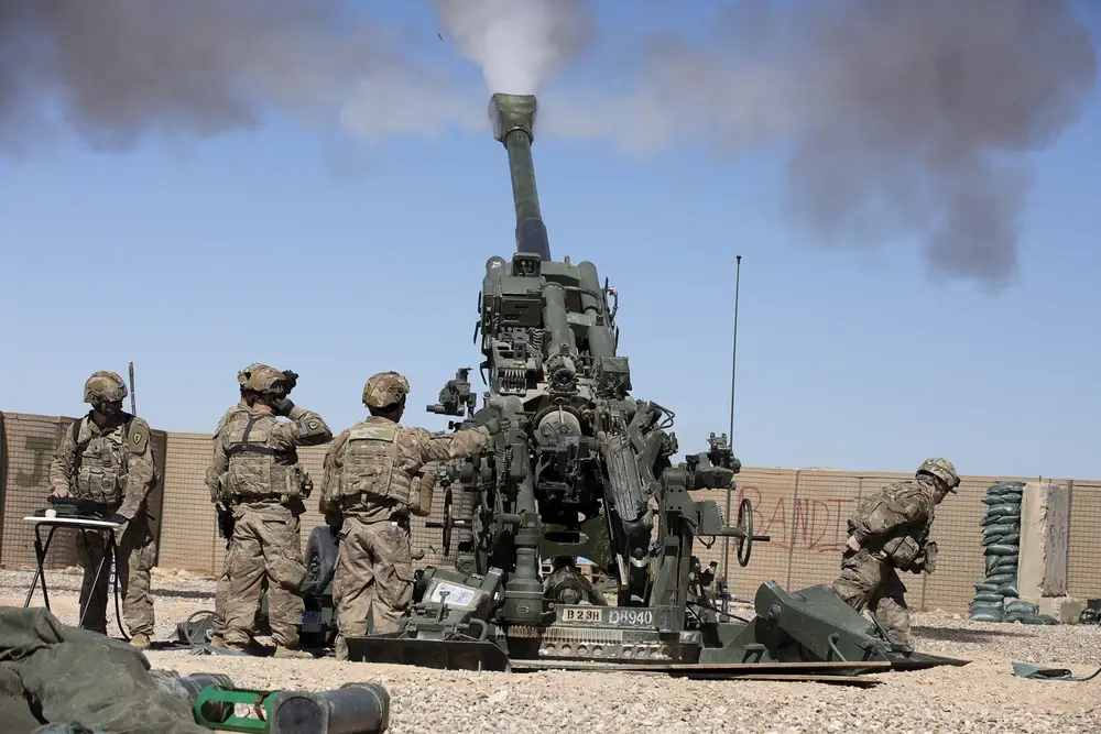 The U.S. is sending Ukraine 18 155mm howitzers, like the one seen here at Al Asad Air Base, Iraq, March 2, 2020. (U.S. Army photo by Spc. Derek Mustard)