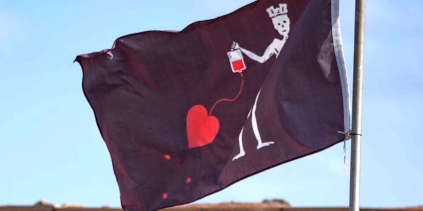 A close-up of a flag flying at Chabelley Airfield in Djibouti in April 2022.