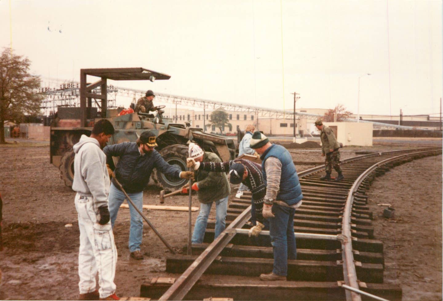 Operation Cannonball- Construction workers lay tracks southeast of building 2245 in 1990, the current home of the 92nd Comptroller Squadron at Fairchild Air Force Base, Washington.&nbsp;<em>US Air Force</em>