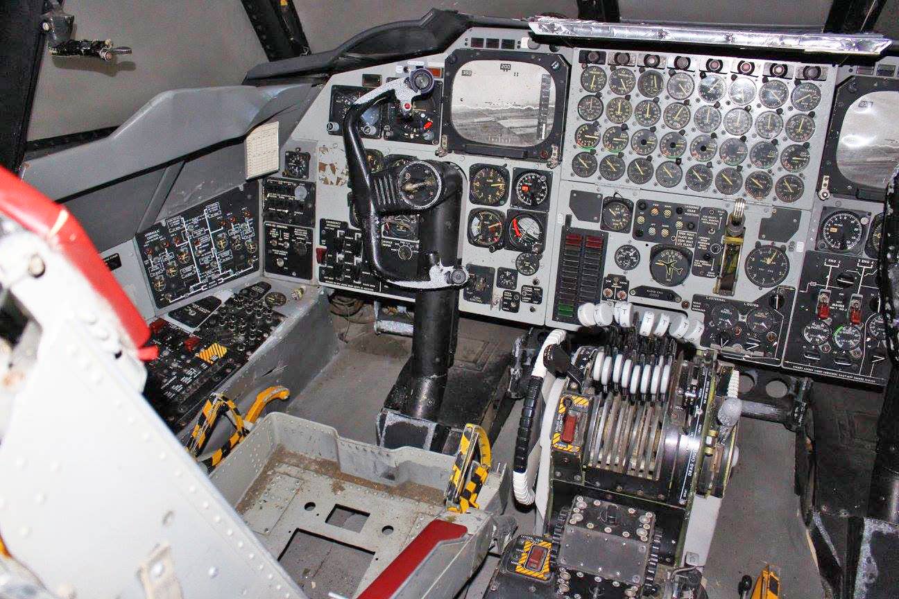 The B-52 cockpit in the simulator car. <em>USAF photo</em>