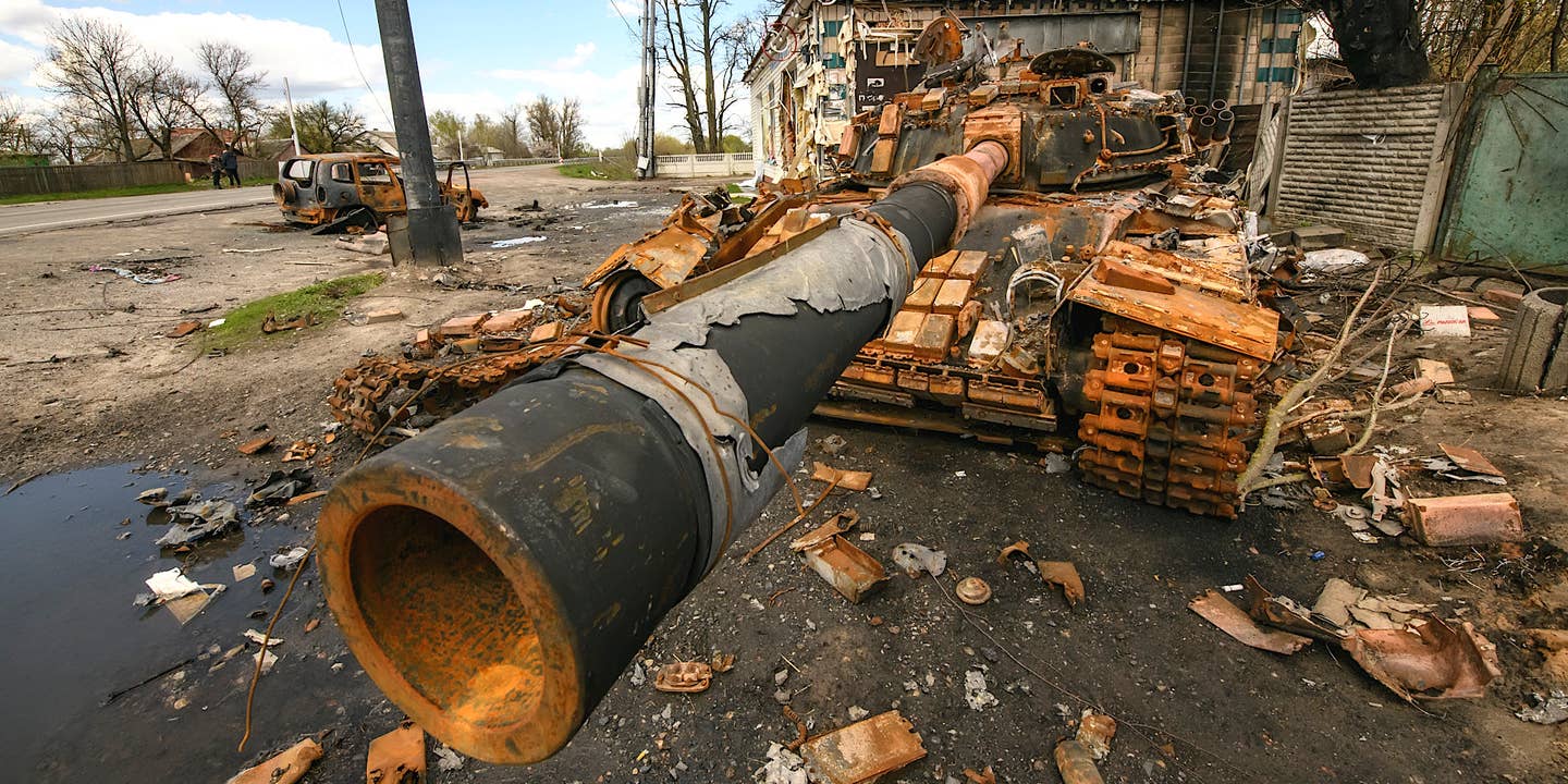 Destroyed tank in Kolychivka village, Chernihiv area, April 27, 2022.