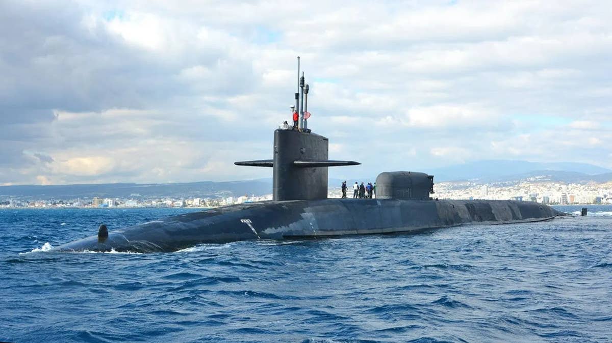 The <em>Ohio</em> class guided-missile submarine USS <em>Georgia</em> off the coast of Cyprus in January 2022. <em>USN</em>