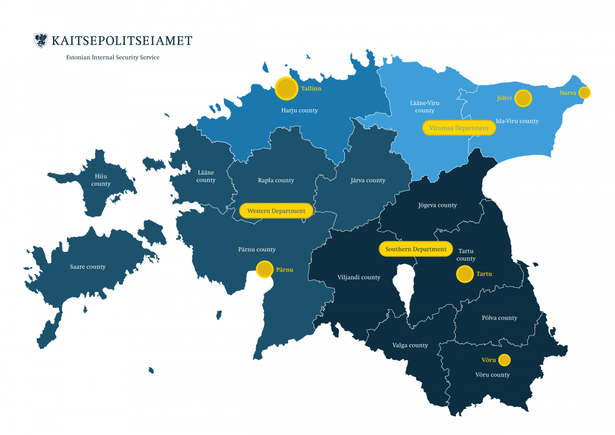 Map of the Estonian Internal Security Service's jurisdiction. <em>KAPO website</em>