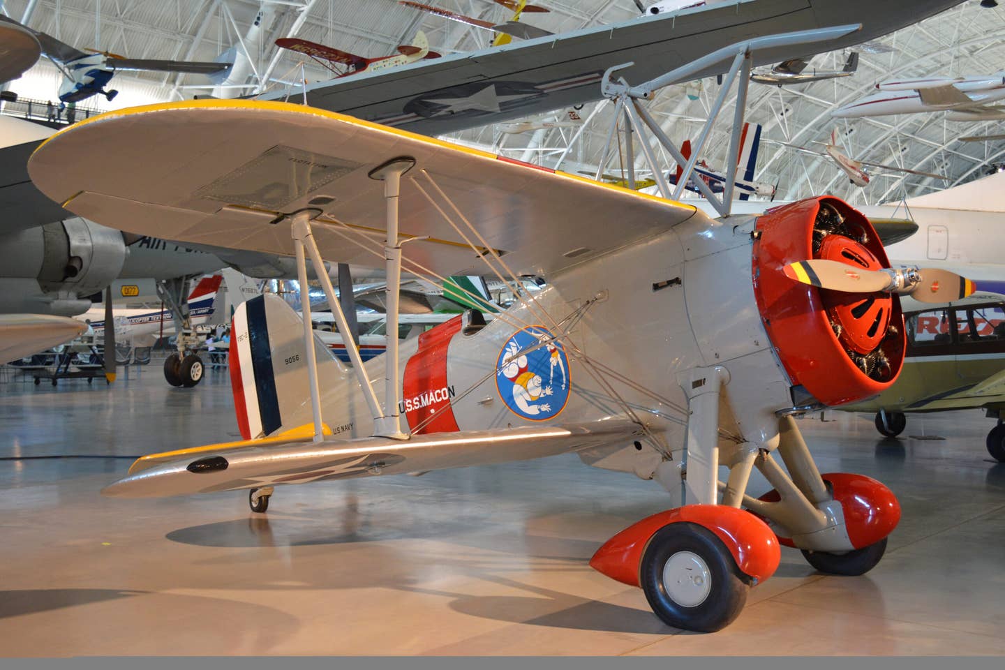 The sole surviving F9C-2 Sparrowhawk, actually the second prototype, XF9C-2. The aircraft is depicted as an F9C-2 that flew from the USS <em>Macon</em> and is on display at the Steven F. Udvar Hazy Center as part of the National Air and Space Museum. <em>Alan Wilson/Wikimedia Commons</em><br>
