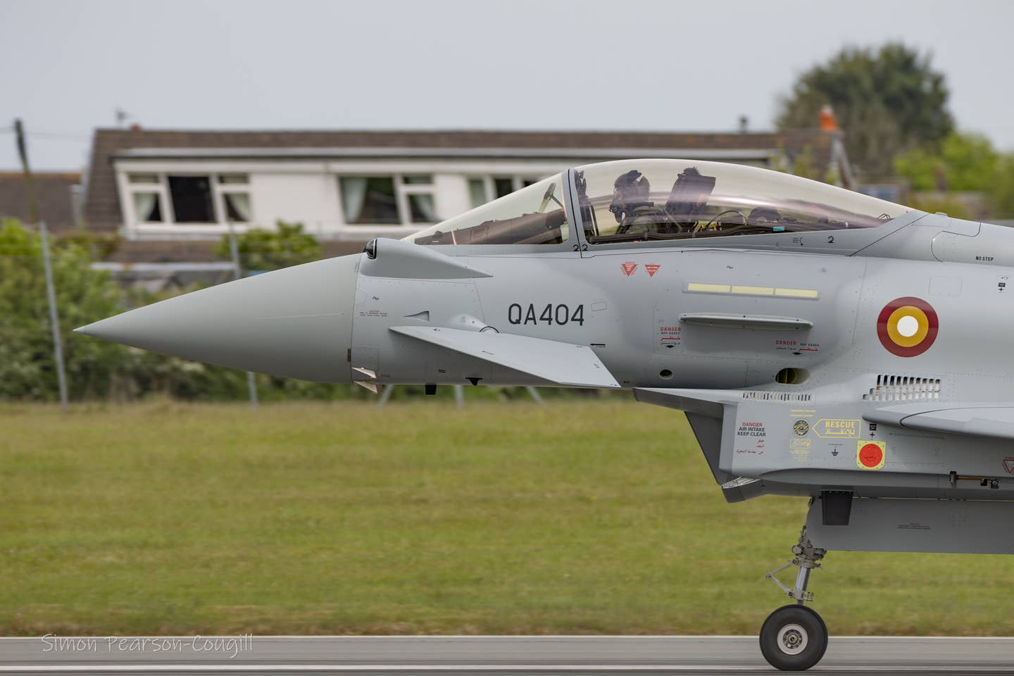 A BAE Systems test pilot prepares to depart Warton in the recently painted Qatari Typhoon. <em>Simon Pearson-Cougill</em>