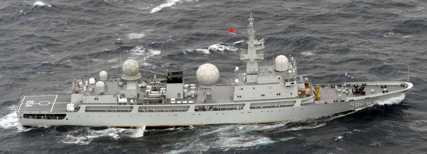 A general view of another of the Type 815 class AGIs; this is&nbsp;<em>Tianlangxing</em>, sister ship to the&nbsp;<em>Haiwangxing</em>. <em>Japan Ministry of Defense</em>
