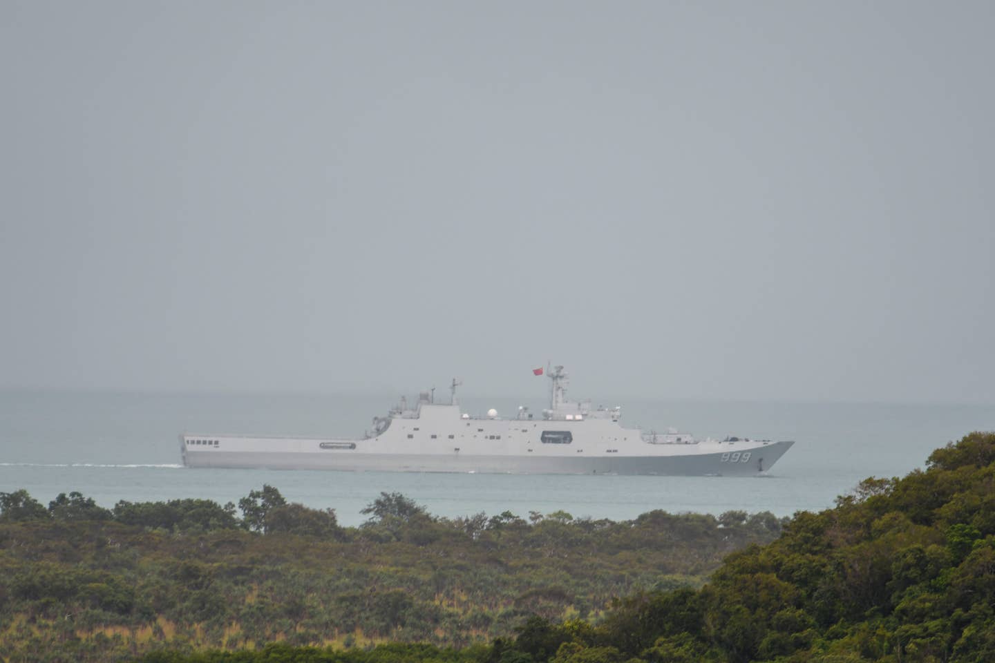 The PLAN Type 071&nbsp;<em>Yuzhao</em>&nbsp;class amphibious transport dock vessel&nbsp;<em>Jinggang Shan&nbsp;</em>transits the Torres Strait on February 18, 2022.&nbsp;<em>Australian Department of Defense</em>