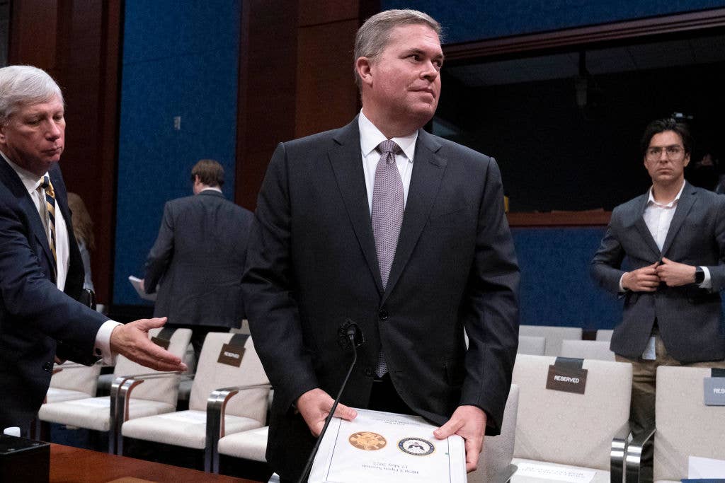 Deputy Director of Naval Intelligence Scott Bray testifies before House Counterterrorism, Counterintelligence, and Counterproliferation Subcommittee, during a hearing on "Unidentified Aerial Phenomena, on Capitol Hill in Washington, DC on May 17, 2022. (Photo by Jose Luis Magana / AFP)
