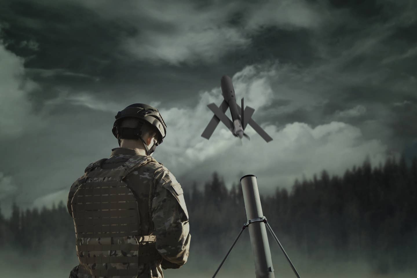 Artist's rendering of the Switchblade in action.<em> AeroVironment</em>