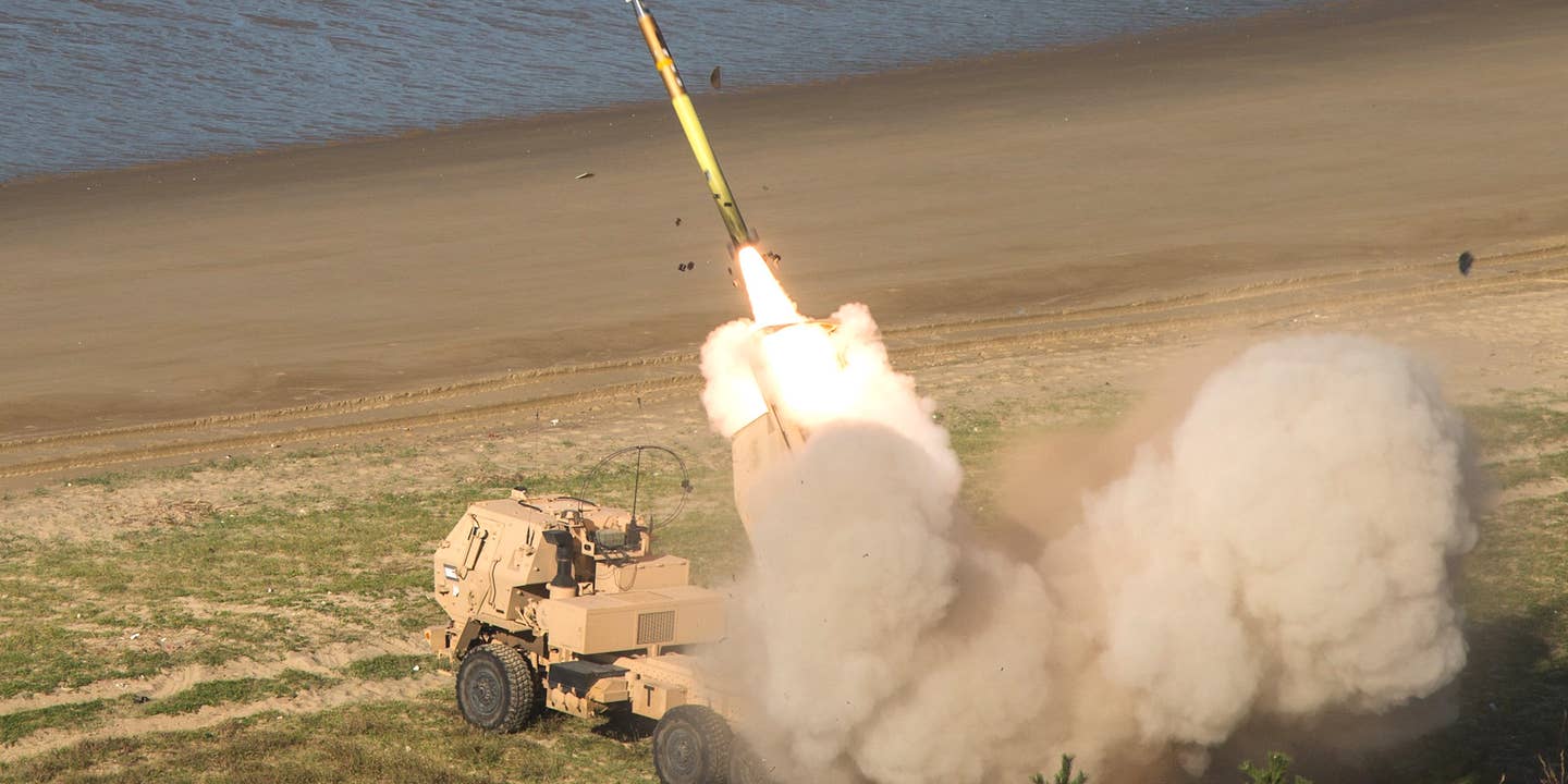 U.S. Soldiers launch rockets from an M142 High Mobility Artillery Rocket System (HIMARS), at Daecheon, South Korea, Sept. 21, 2017.