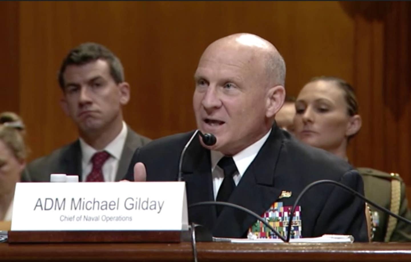 Admiral Michael Gilday speaking at the Sub-Committee hearing on May 26. <em>United States Senate Committee on Appropriations.</em>