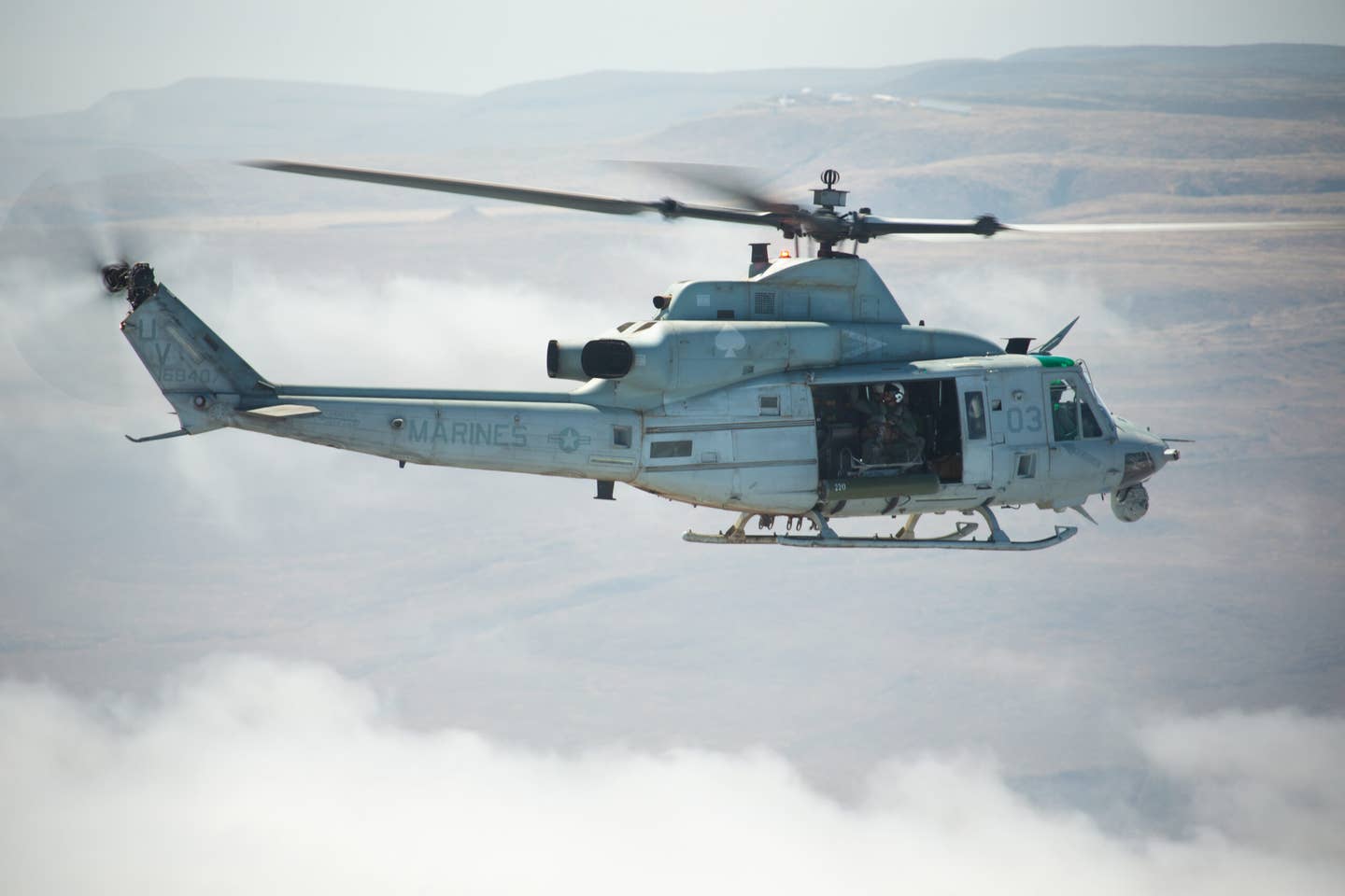 Marine Light Attack Helicopter Squadron 267, operated the Hero-400EC while mid-air in a UH-1Y Venom. <em>USMC photo by Lance Cpl. Daniel Childs</em>