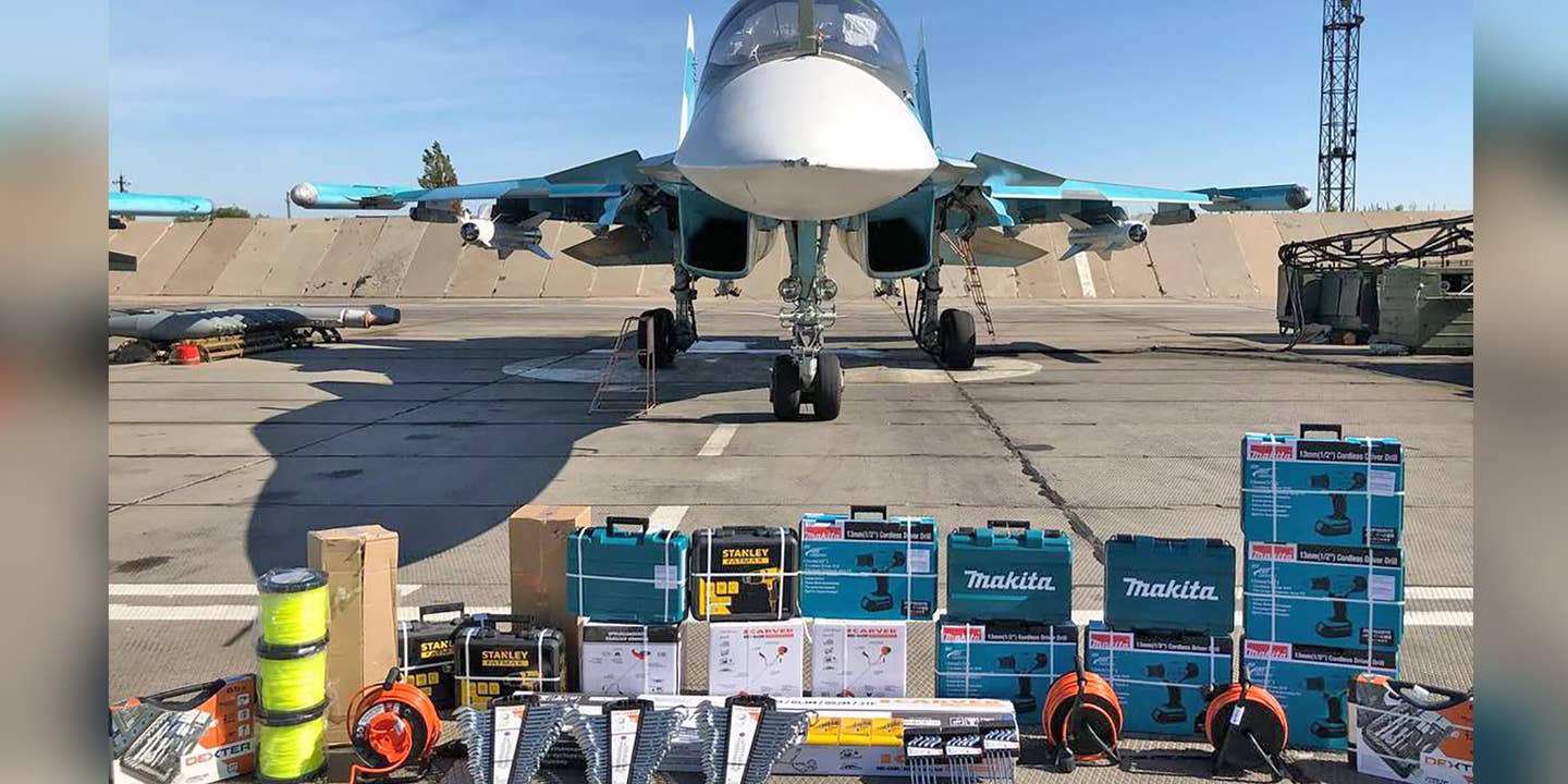 A picture showing an odd array of commercial hardware reportedly recently donated to a Russian combat aviation unit.
