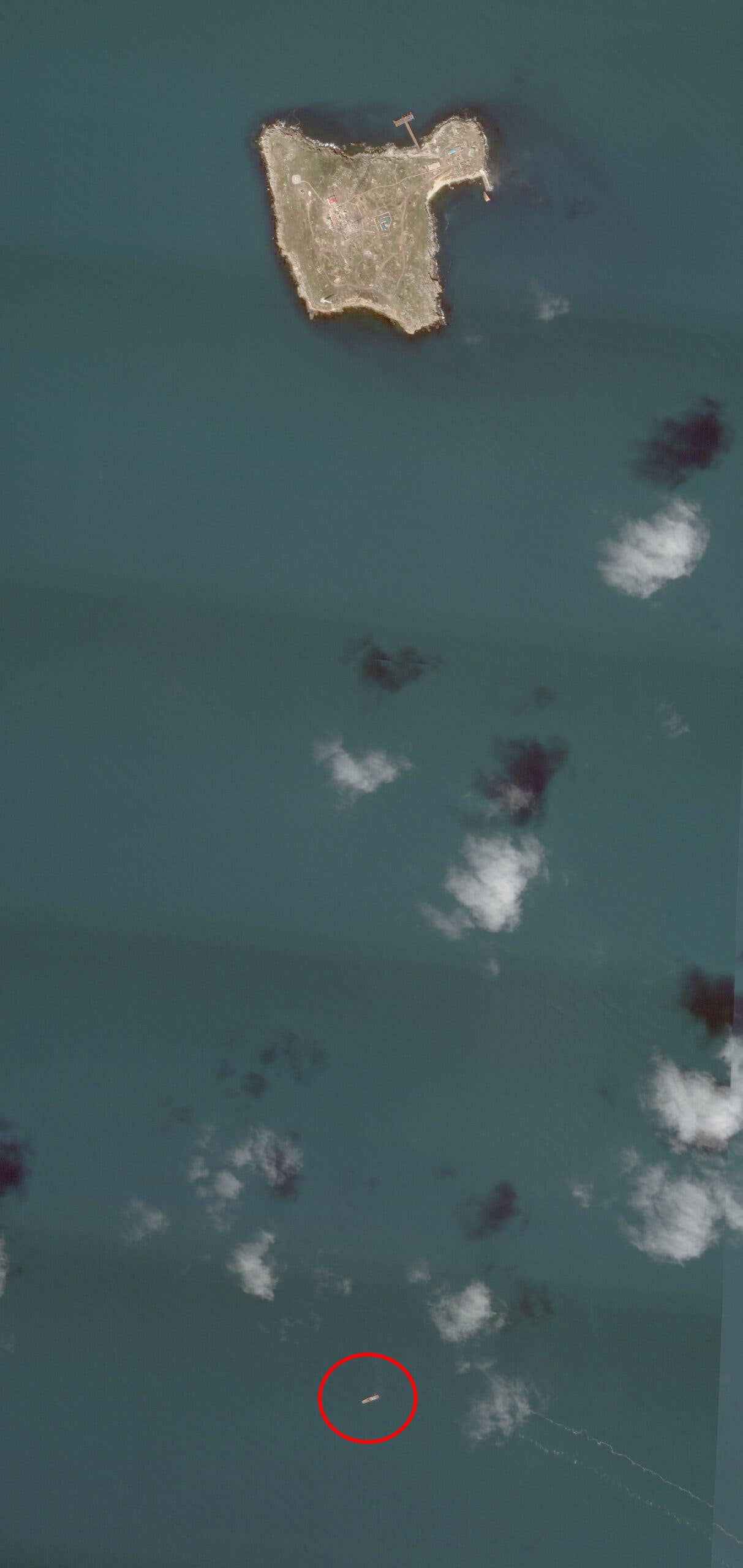 The vessel was about 1.7 miles south of the island seemingly stopped. PHOTO © 2022 PLANET LABS INC. ALL RIGHTS RESERVED. REPRINTED BY PERMISSION.