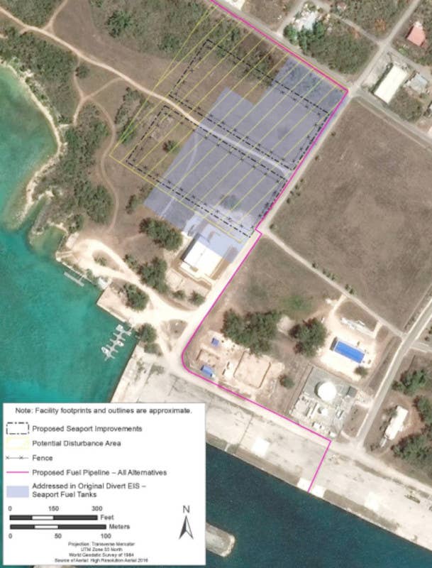 A closer look at the planned construction at Tinian's port in support of the divert airfield project. <em>USAF</em>
