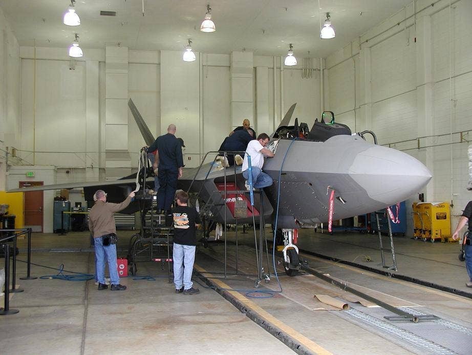 F-22 gets depot maintenance at Hill AFB. Credit: (USAF)