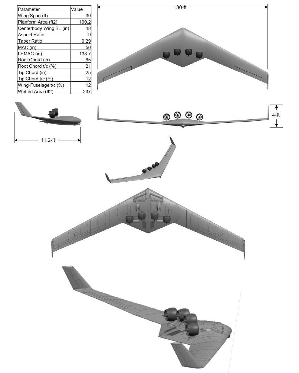 A rendering of the <a href="https://www.twz.com/32807/exclusive-unmasking-northrop-grummans-xrq-72a-great-horned-owl-spy-drone">XRQ-72A</a> ultra-quiet, high-efficiency reconnaissance drone, along with various dimensional and other details. The design may have had the option of battery-only flight.&nbsp;<em>USAF via FOIA</em>
