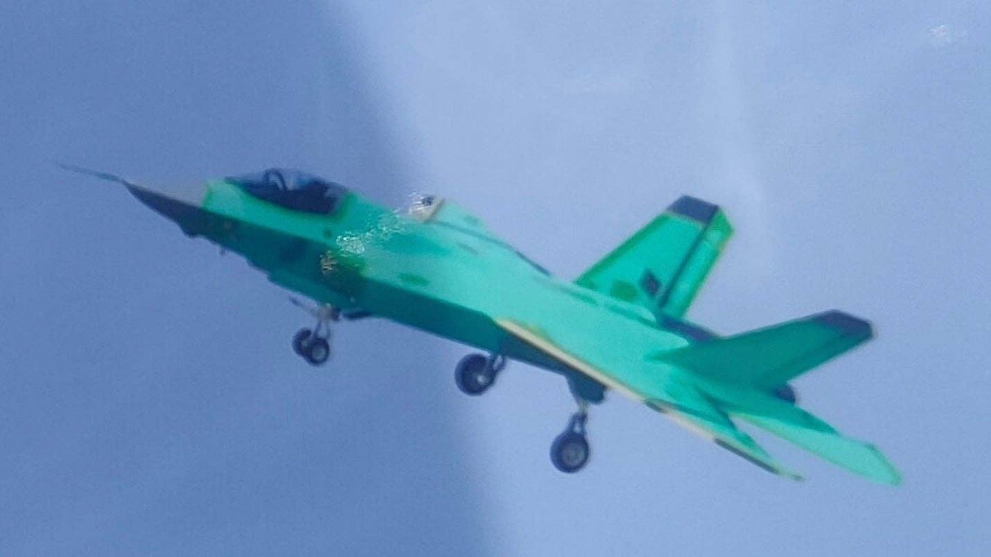 The navalized FC-31 after having its canopy configuration <a href="https://www.twz.com/43323/chinas-new-carrier-capable-stealth-fighters-canopy-is-its-most-intriguing-feature">revised</a>.&nbsp;<em>Chinese Internet</em>