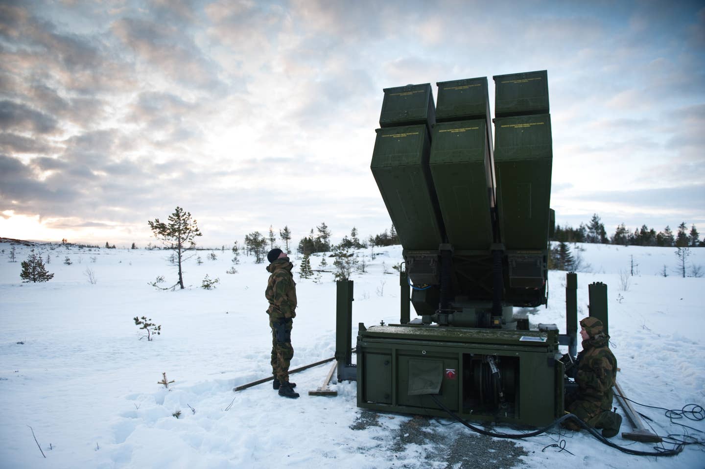 The launcher unit from a Norwegian NASAMS battery during an exercise in 2010. <em>Soldatnytt/Wikimedia Commons</em>