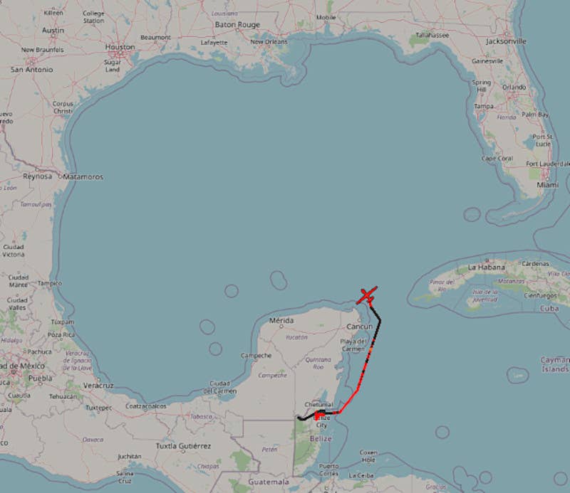 The Zephyr S leaving Belize's airspace on June 30. <em>ADS-B Exchange</em>