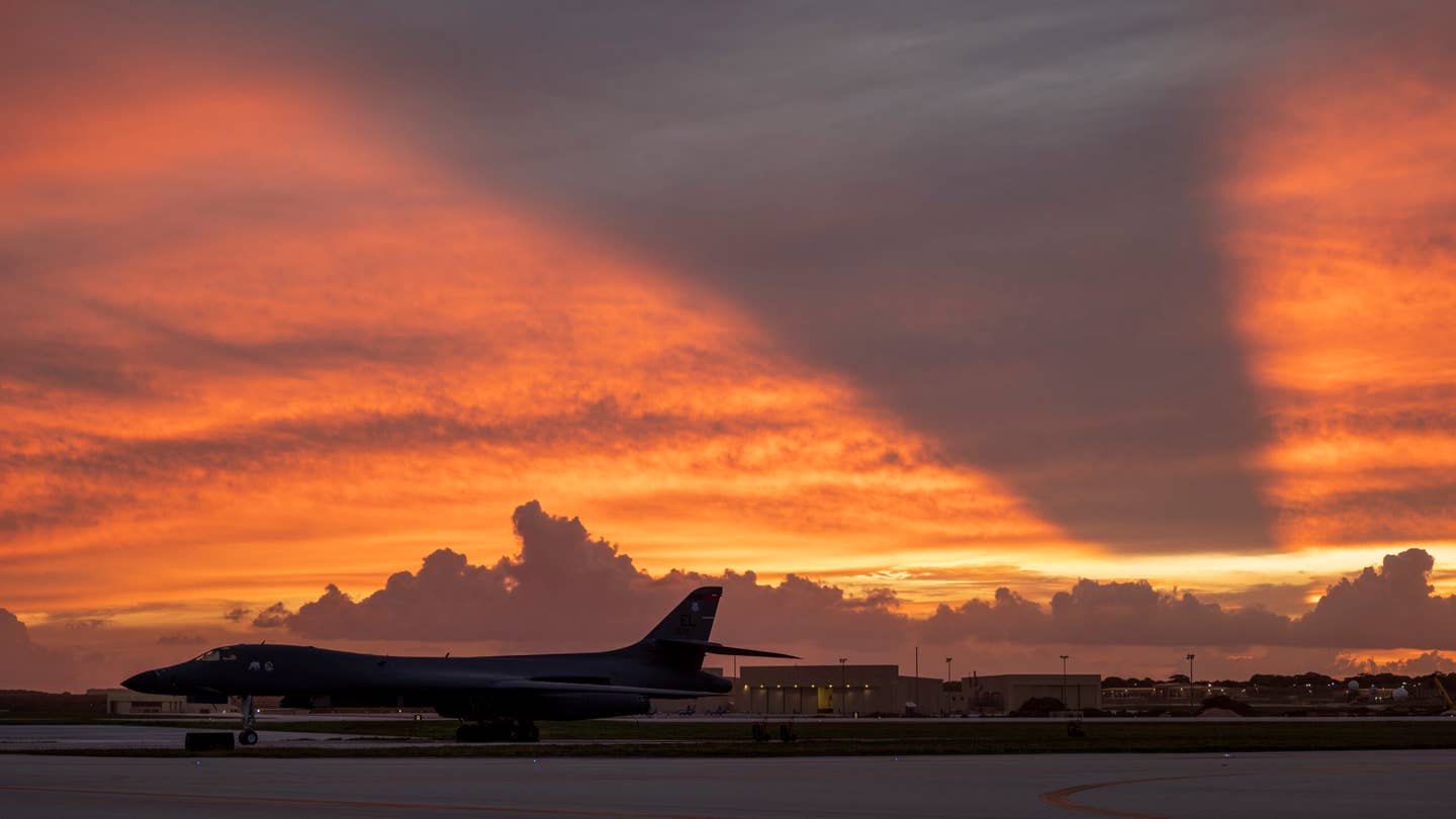 A dramatic sky over Guam as the 34th Expeditionary Bomb Squadron supports the Bomber Task Force mission at Andersen Air Force Base, June 12, 2022. <em>U.S. Air Force photo by Master Sgt. Nicholas Priest</em>