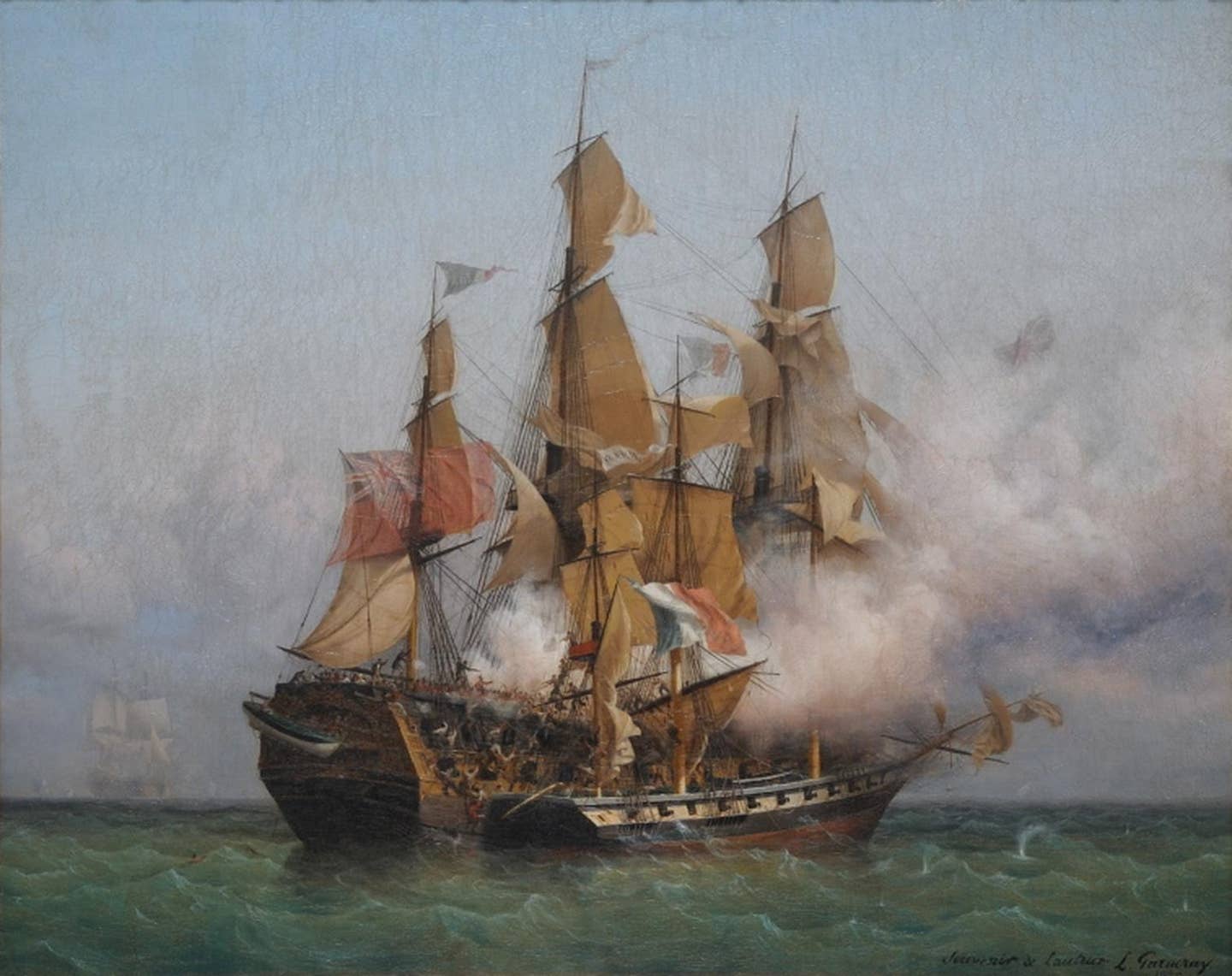 The&nbsp;<em>Kent</em>&nbsp;(left), belonging to the East India Company, battles the&nbsp;<em>Confiance</em>, a privateer vessel commanded by&nbsp;French corsair&nbsp;Robert Surcouf&nbsp;in October 1800, as depicted in a painting by&nbsp;Ambroise Louis Garneray.