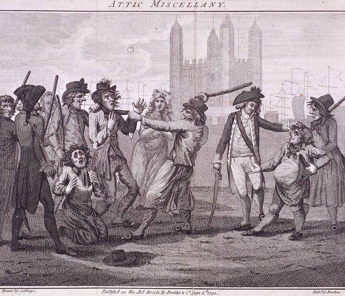 'Manning the navy', London, 1790; showing a press gang with sabers and bludgeons on Tower Hill. (Photo by Guildhall Library &amp; Art Gallery/Heritage Images/Getty Images)