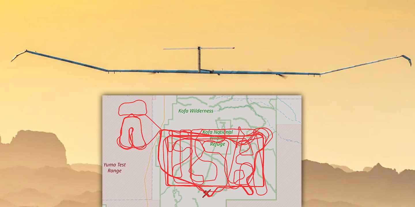 A picture of an Airbus Zephyr S drone in flight with an inset showing flight tracking data from July 11 with various numbers, letters, and other items 'written' in it.