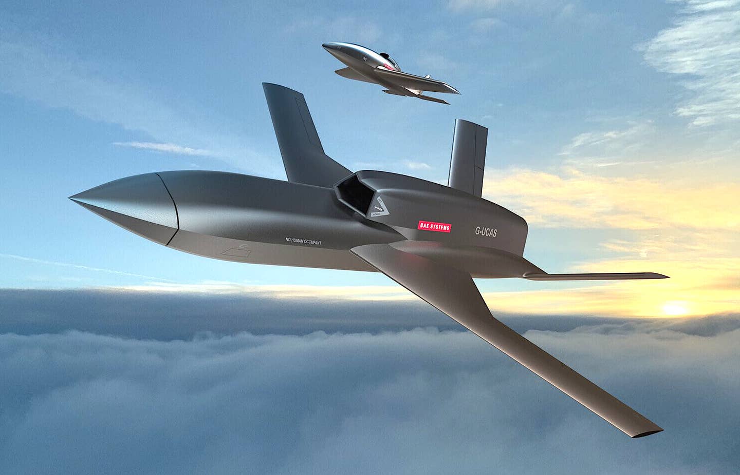 Renderings of the two newly announced BAE Systems unmanned aircraft concepts. <em>BAE Systems</em>