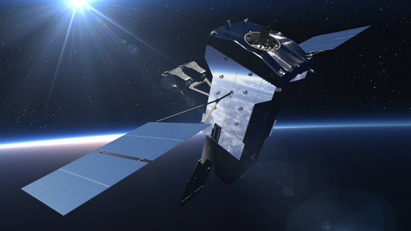 Notional image of a SBIRS Missile Warning Satellite built on the LM 2100 Combat Bus™ (illustration by Lockheed Martin).