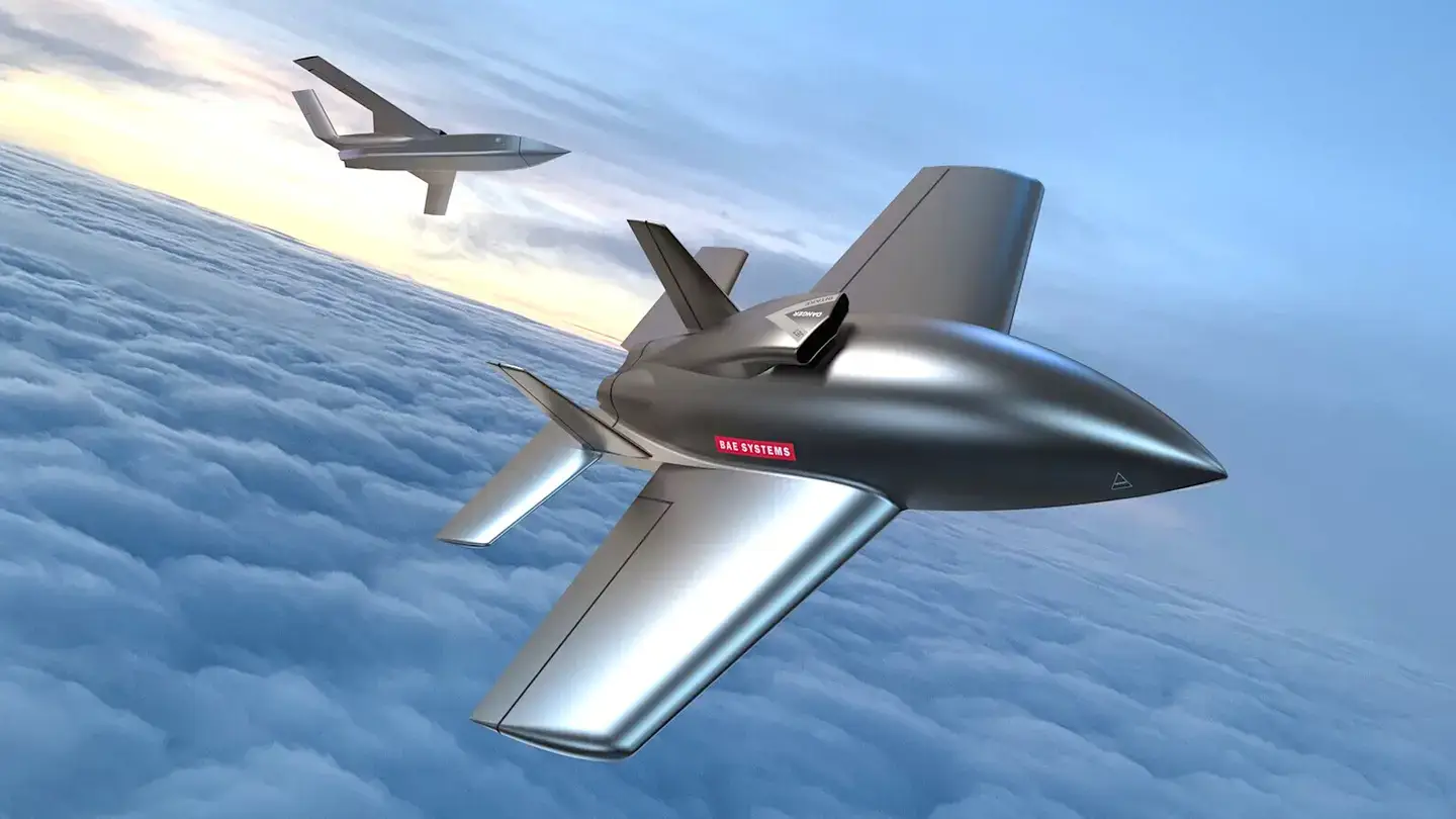 The two new “agile and affordable” drone concepts that were unveiled recently by BAE Systems. <em>BAE Systems</em>