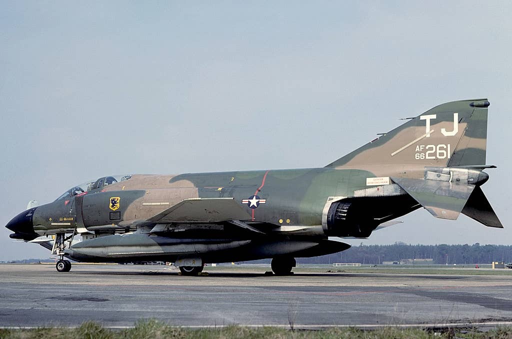 An F-4D Phantom II of the 401st Tactical Fighter Wing. Scoggins was a crew chief in the Air Force who worked on aircraft like the F-4. <em>Credit: Mike Freer/Wikimedia Commons</em>
