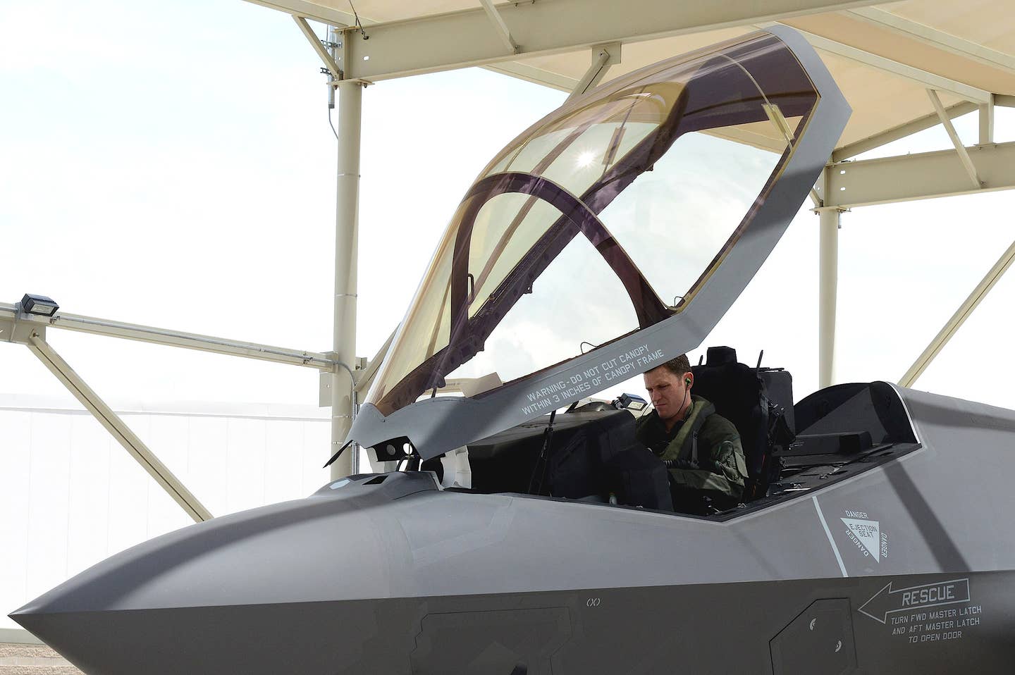 This picture of a Royal Australian Air Force F-35A offers a good view of that jet's canopy configuration. <em>USAF / Senior Airman James Hensley</em>