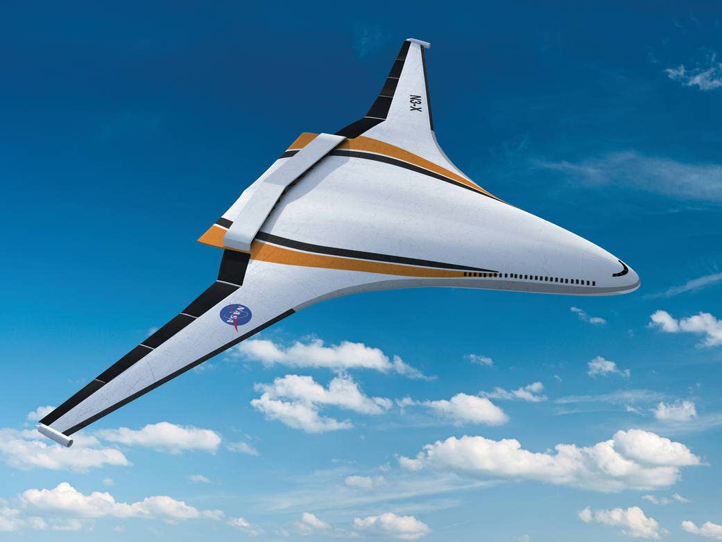 Another earlier blended wing body design, the N3-X concept from NASA. Having the wing blend seamlessly into the body of the aircraft makes it extremely aerodynamic and promises to reduce fuel consumption, noise, and emissions. <em>NASA</em>