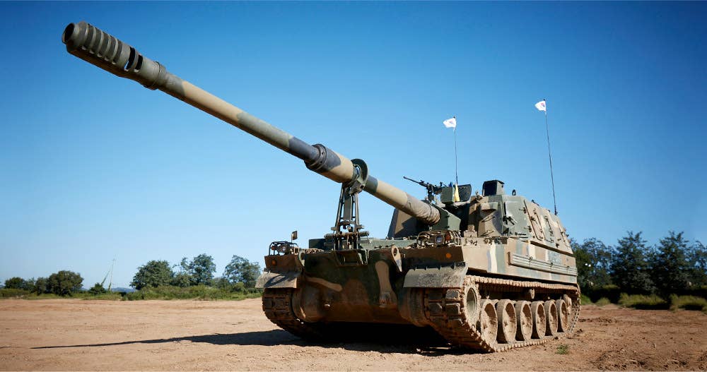 The K9A1 is a self-propelled, tracked 155mm howitzer made by South Korea's Hanwha Defense. (Hanwha Defense photo)