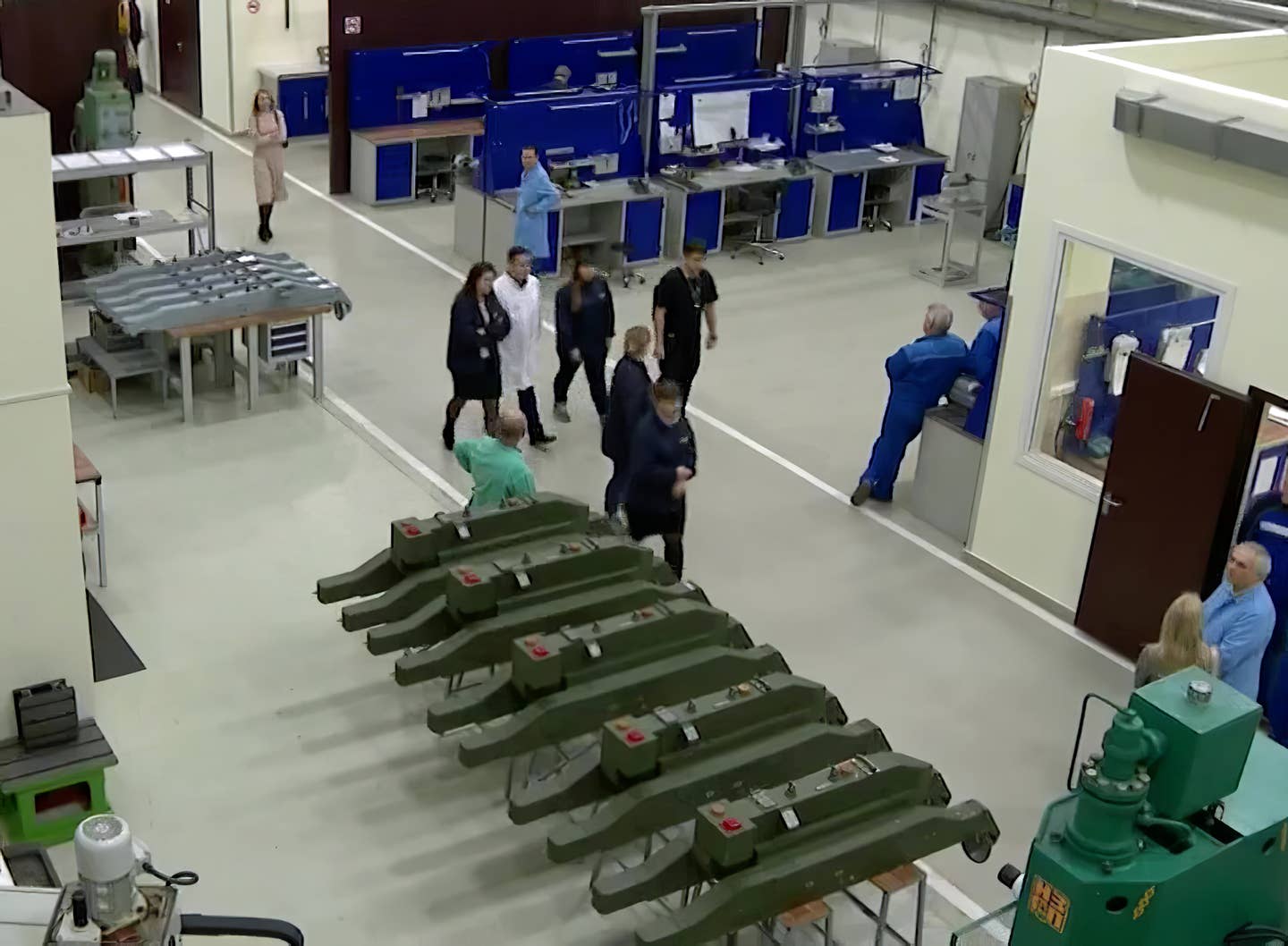 The Vympel facility in Moscow, where launchers for LMUR missiles, single APU-305 (at the rear), and double APU-L (at the front) are produced. <em>Russian TV screencap</em>