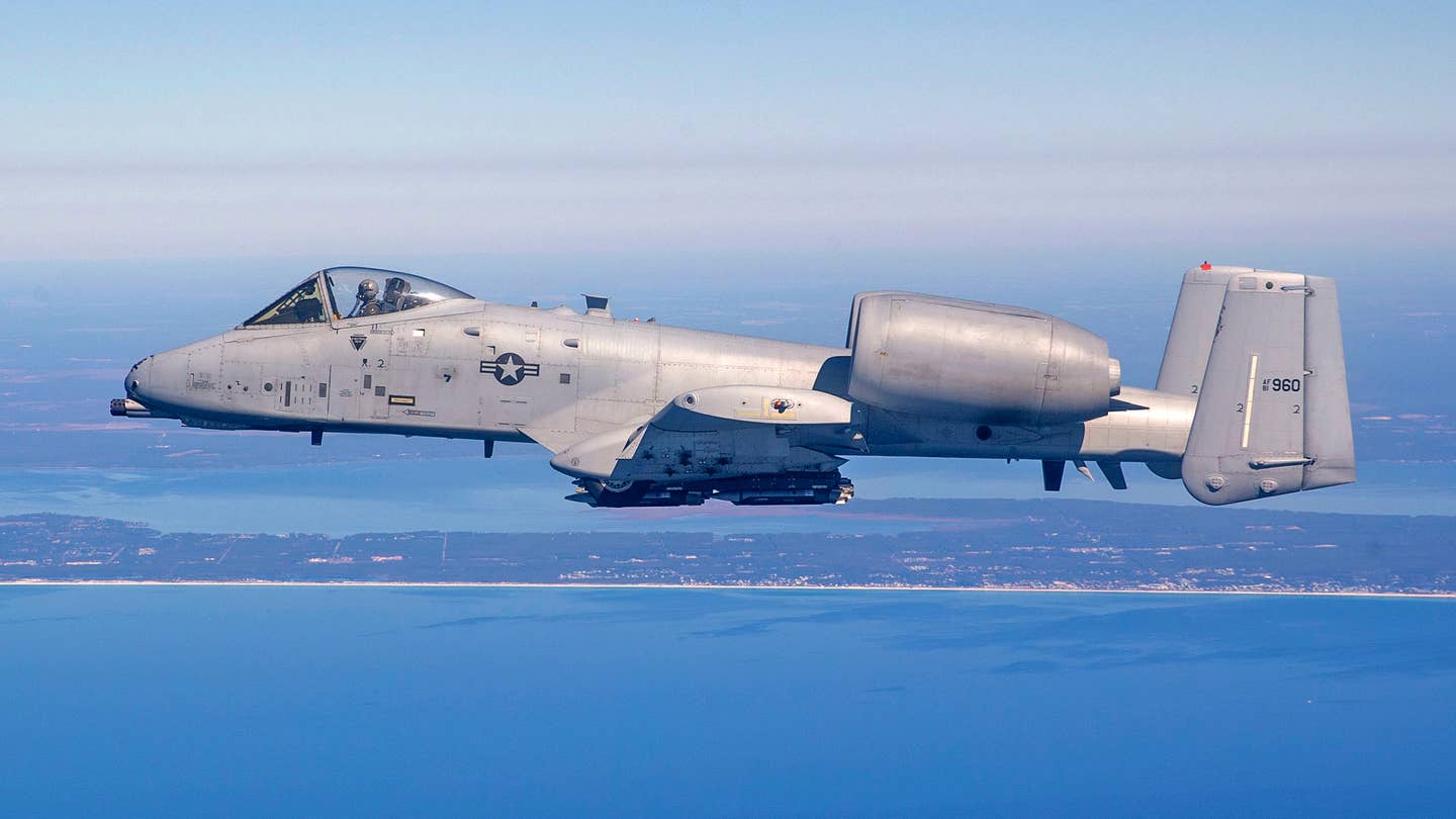 An A-10C loaded with GBU-39 Small Diameter Bombs during testing. USAF/TSgt John Raven