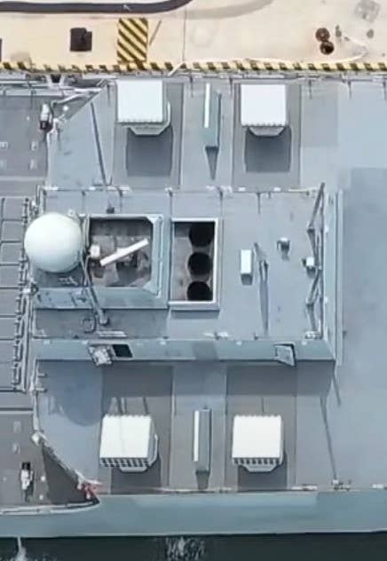 <em>Nanchang</em>'s four Type 726-series launchers, two on each side, are visible here. <em>Chinese internet</em>