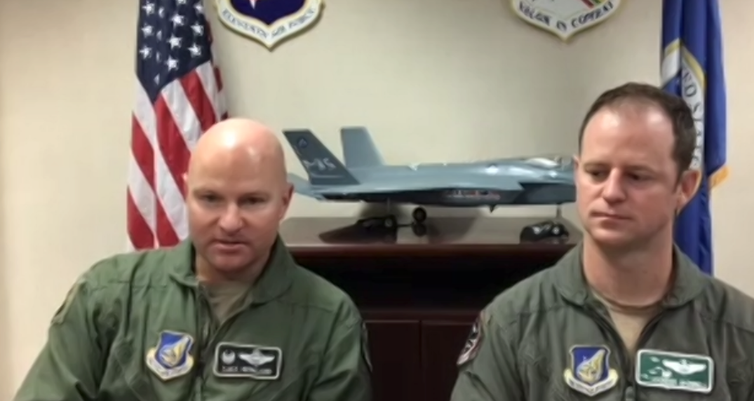 Air Force Col. David J. “Ajax” Berkland, commander of the 354th Fighter Wing (left) and Lt. Col. Ryan “VooDoo” Worrell - commander of the 356th Fighter Squadron at Eielson during an AFA virtual discussion Aug. 10.