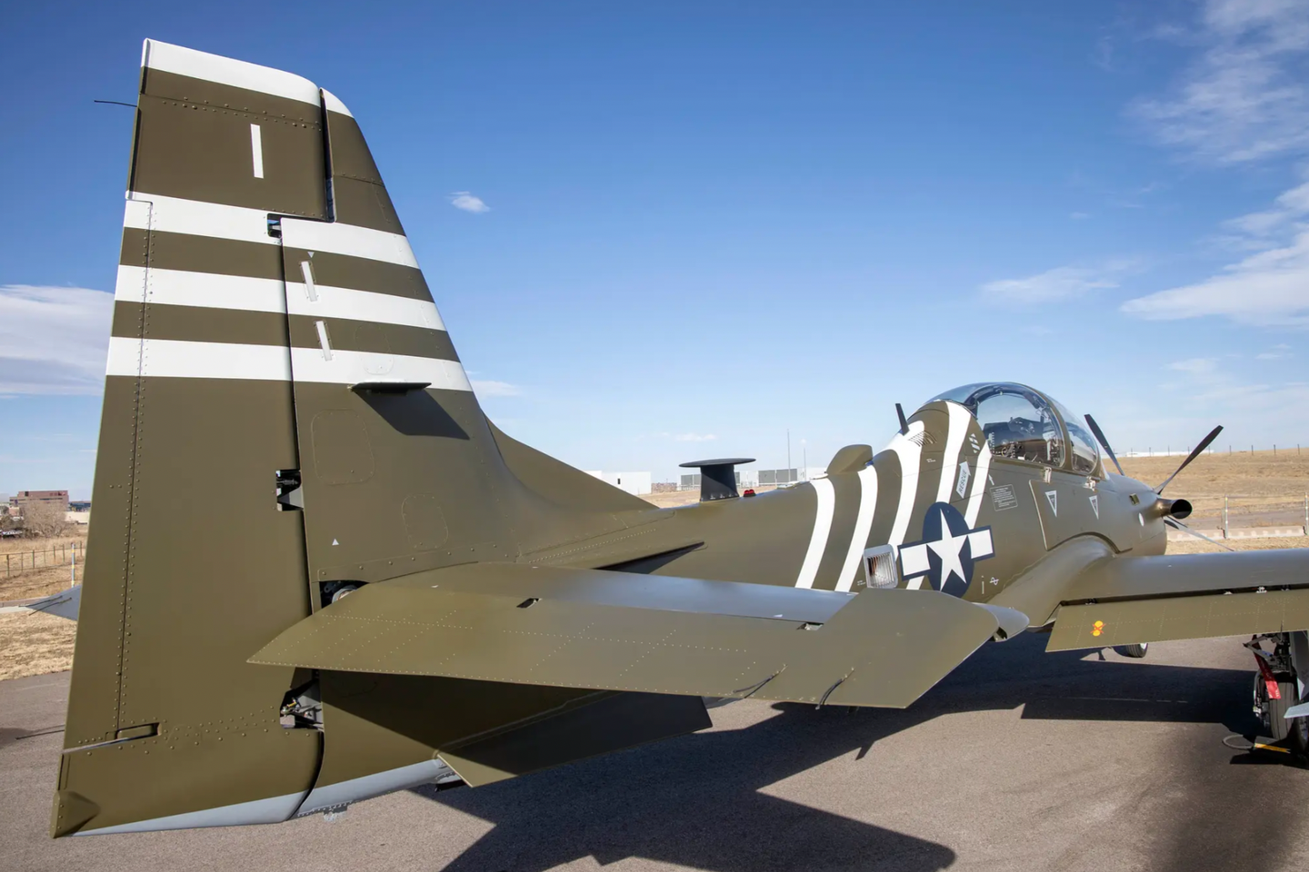 The second A-29 Super Tucano for Air Force Special Operations Command, which received this one-off heritage scheme honoring the 1st Air Commando Group of World War II.&nbsp;<em>Sierra Nevada Corporation</em>