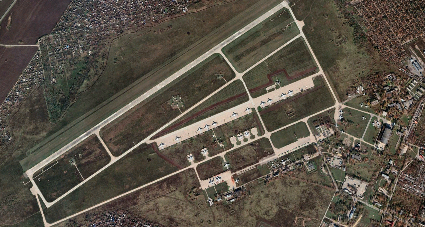 A Google Earth satellite view, from February 2022, with no S-350 launchers (or Su-25s) visible. <em>Google Earth</em>