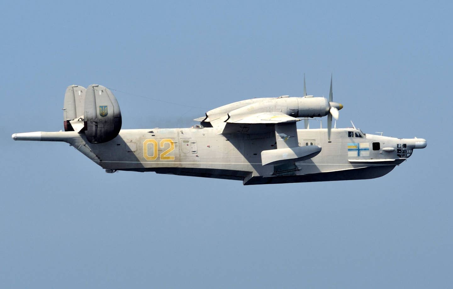 A Ukrainian Navy Be-12 participates in Exercise Sea Breeze over the Black Sea in 2014. <em>U.S. Navy photo by Mass Communication Specialist 2nd Class John Herman/Released</em>