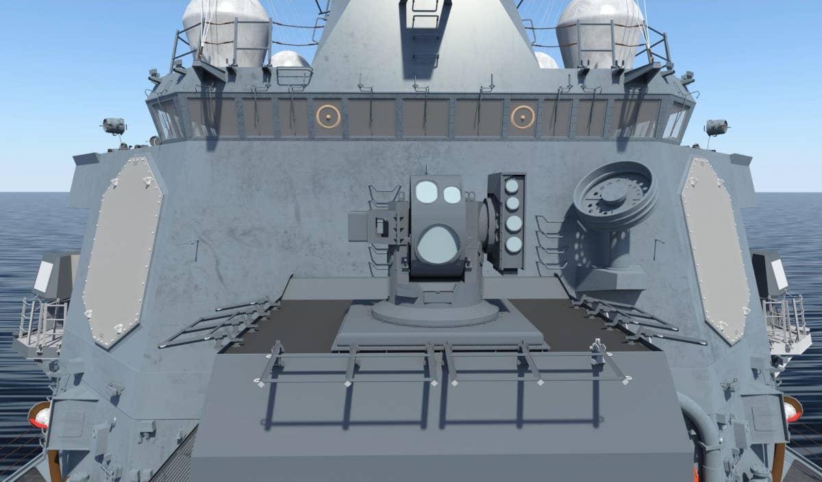 A rendering of HELIOS installed on an <em>Arleigh Burke</em> class destroyer. <em>Lockheed Martin</em>