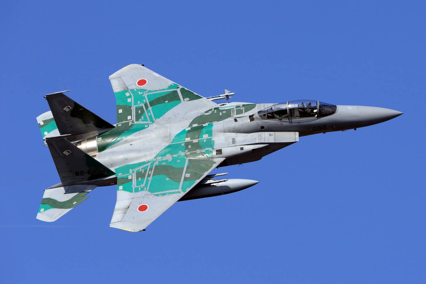 An F-15DJ in an aggressor color scheme at Hyakuri Air Base. <em>Cp9asngf/Wikimedia Commons</em>