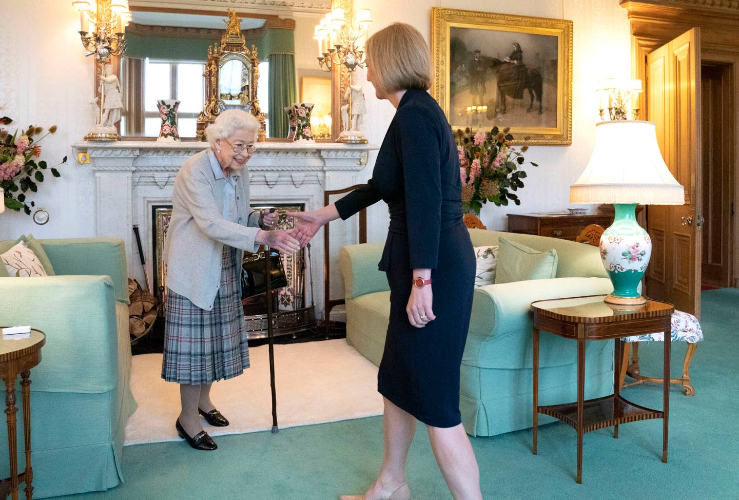 Shortly before she died, Queen Elizabeth greeted the newly elected leader of the Conservative party Liz Truss as she arrives at Balmoral Castle for an audience where she will be invited to become Prime Minister and form a new government on September 6, 2022 in Aberdeen, Scotland.  (Photo by Jane Barlow - WPA Pool/Getty Images)