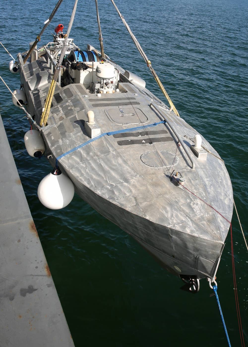 This unmanned surface vehicle (USV) served as a mine counter-measure platform. (USN photo)
