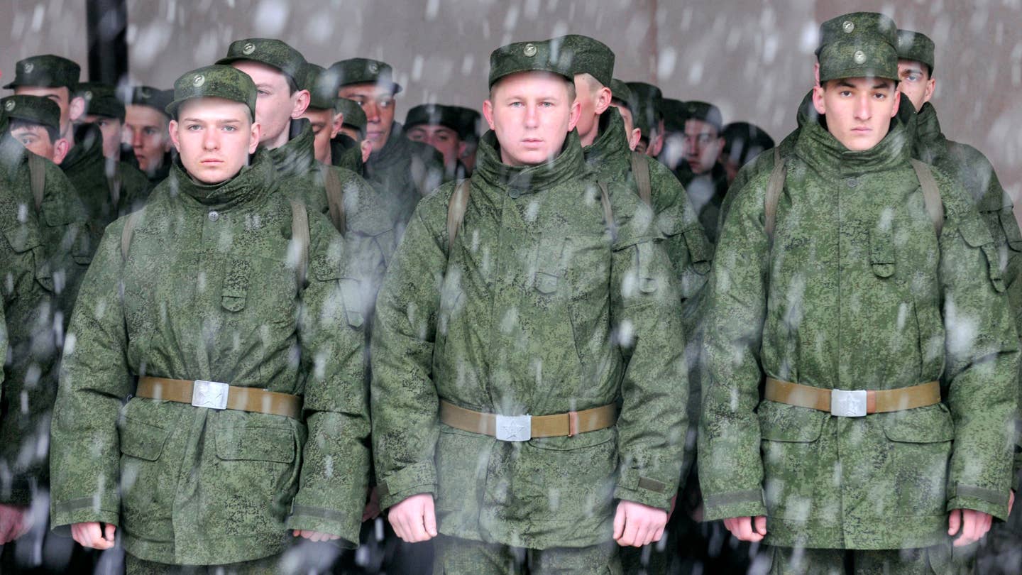 Russian conscripts awaiting dispatch to their new units in 2011. <em>DANIL SEMYONOV/AFP via Getty Images</em>