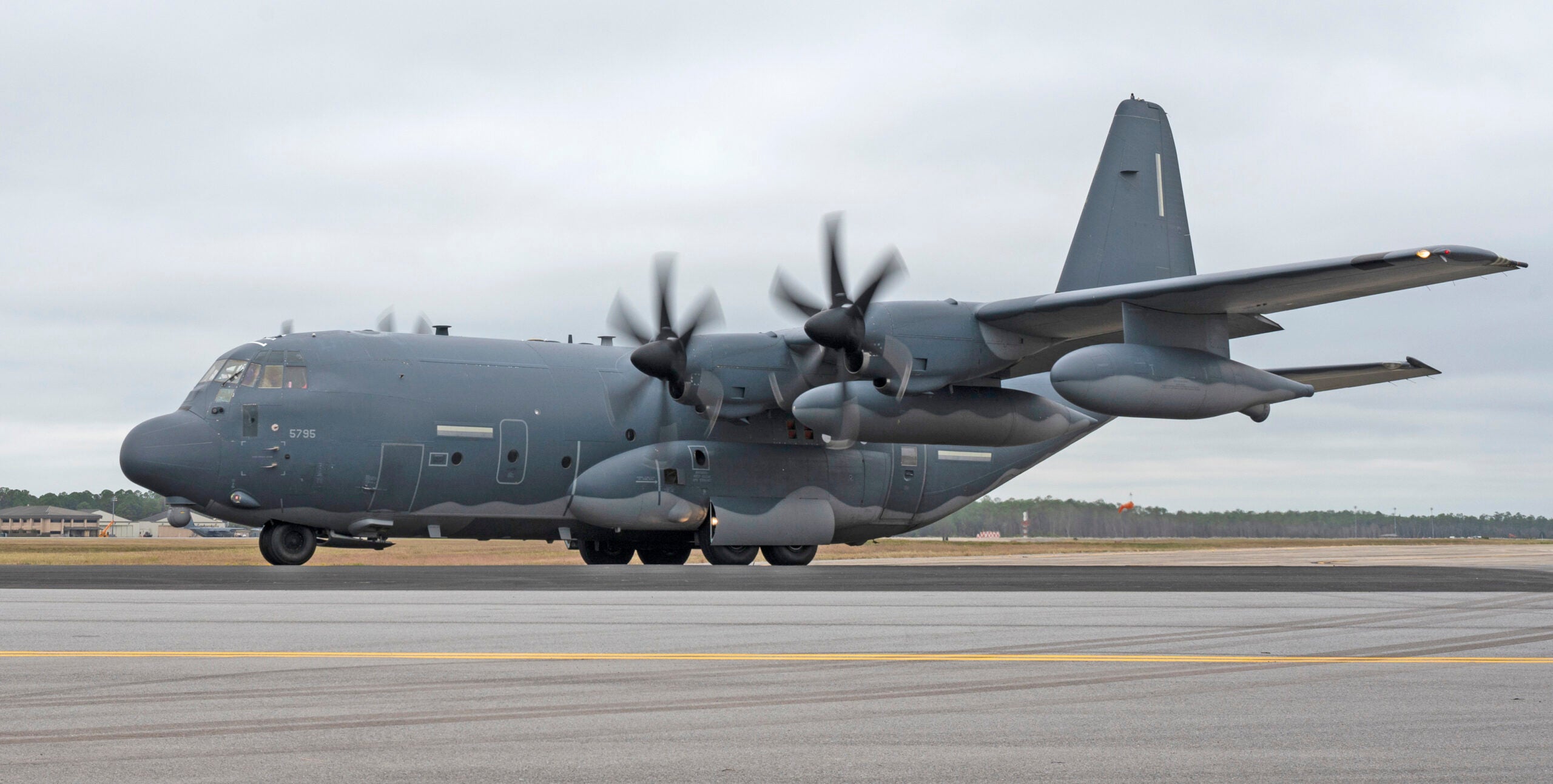An MC-130J Commando II assigned to the 9th Special Operations Squadron taxis during Agile Flag 21-1 at Hurlburt Field, Florida, Oct. 27, 2020. The Commando II flies clandestine, or low visibility, single or multiship, low-level air refueling missions for special operations helicopters and tiltrotor aircraft, and infiltration, exfiltration, and resupply of special operations forces by airdrop or airland intruding politically sensitive or hostile territories. (U.S. Air Force photo by Staff Sgt. Joseph Pick)