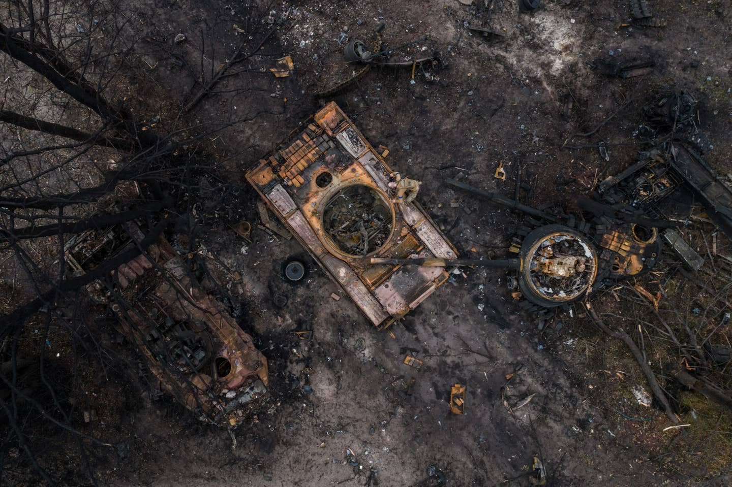 Destroyed Russian military equipment in the center of Izyum, Ukraine, on September 14, 2022. <em>Wojciech Grzedzinski for The Washington Post via Getty Images</em>